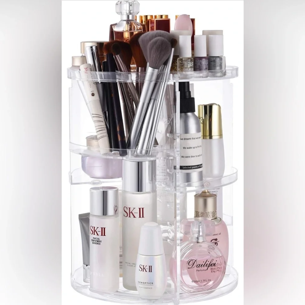 360RotatingMakeup💄OrganizerDIY AdjustableSpinning,FoldableMakeupStorageDisplay